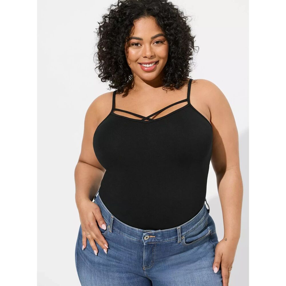 Torrid Women's Size 2X Foxy Strappy Cami Spaghetti Strap Tank Top Solid Black